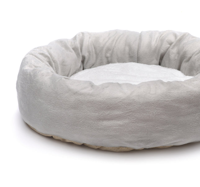 Round grey dog bed