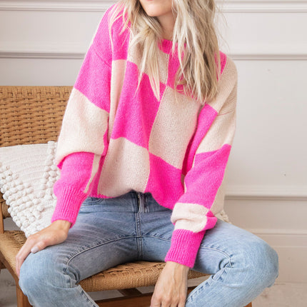 Chess Beige/Fuchsia - Trui