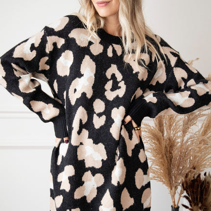 You're A Wild One Black - Sweater Dress