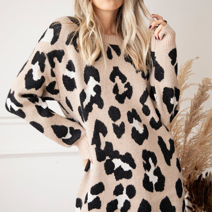 You're A Wild One Beige - Sweater Dress