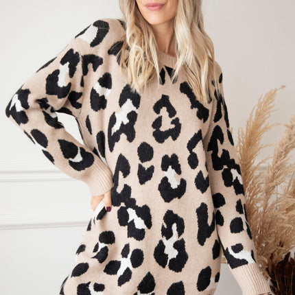 You're A Wild One Beige - Sweater Dress