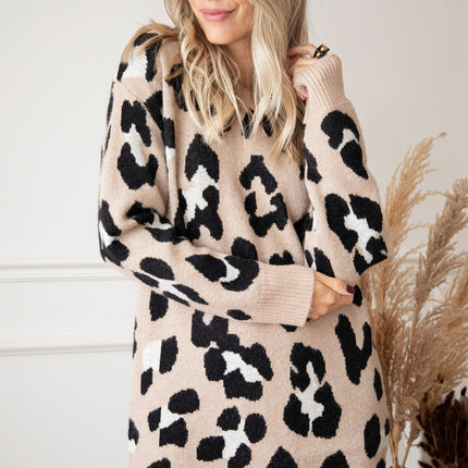You're A Wild One Beige - Sweater Dress