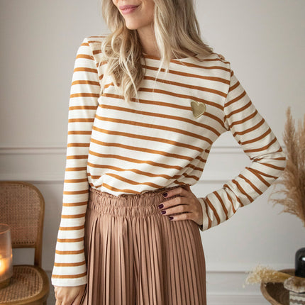 Beating Heart Stripes & Buttons Camel - Longsleeve