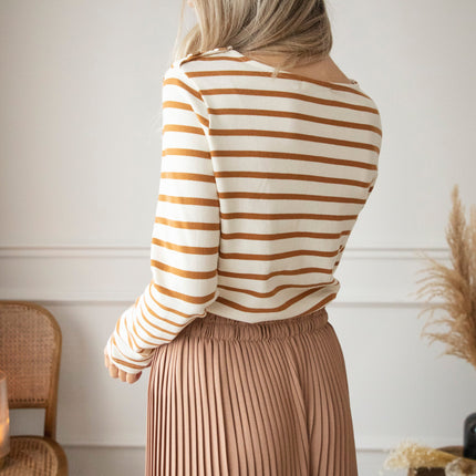 Beating Heart Stripes & Buttons Camel - Longsleeve