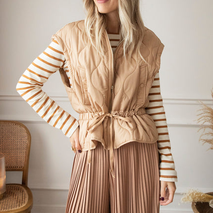 Beating Heart Stripes & Buttons Camel - Longsleeve