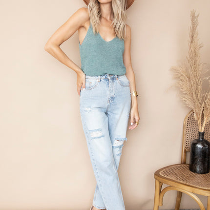 Ripped Detail Mom Light Blue - Jeans