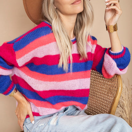 One Stripe Ahead Dark Blue/Fuchsia - Trui