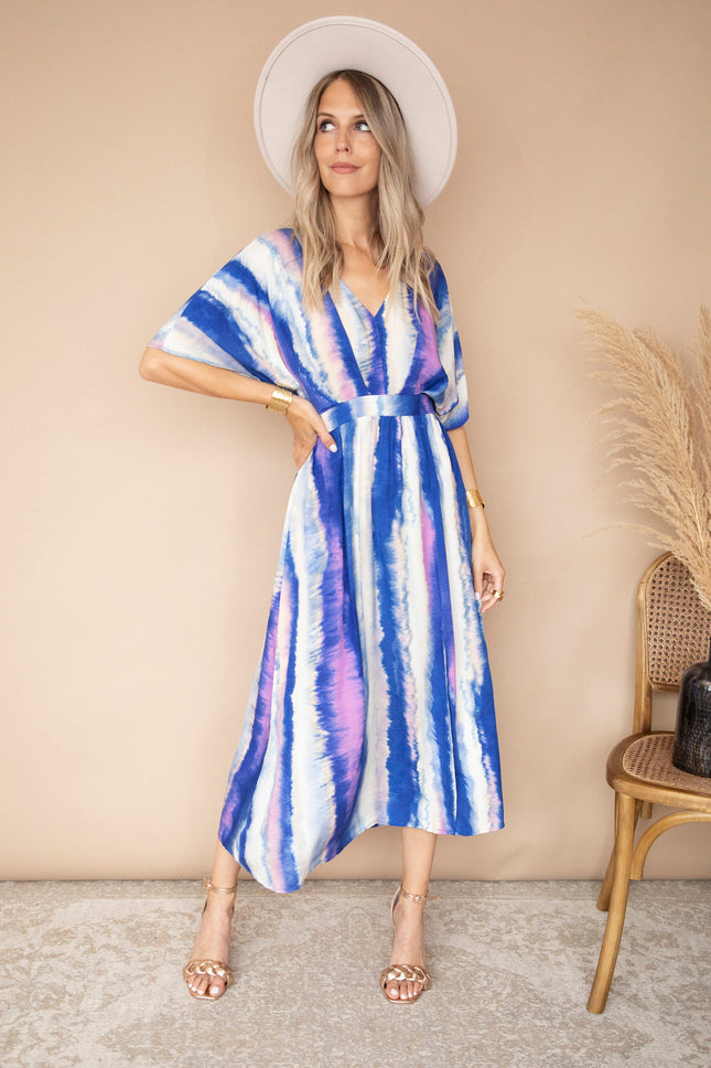 Reach For The Sky Cream/Dark Blue - Maxi Jurk