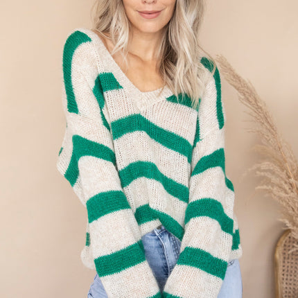 More Stripes & Good Vibes Beige/Dark Green - Trui