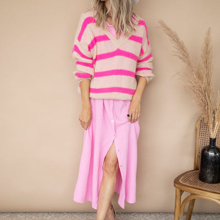More Stripes & Good Vibes Beige/Fuchsia - Trui