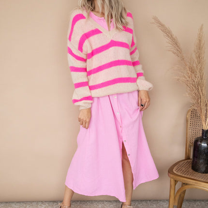 More Stripes & Good Vibes Beige/Fuchsia - Trui