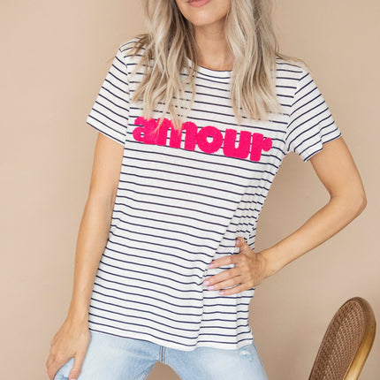 Amour Stripes Navy/Fuchsia - T-Shirt