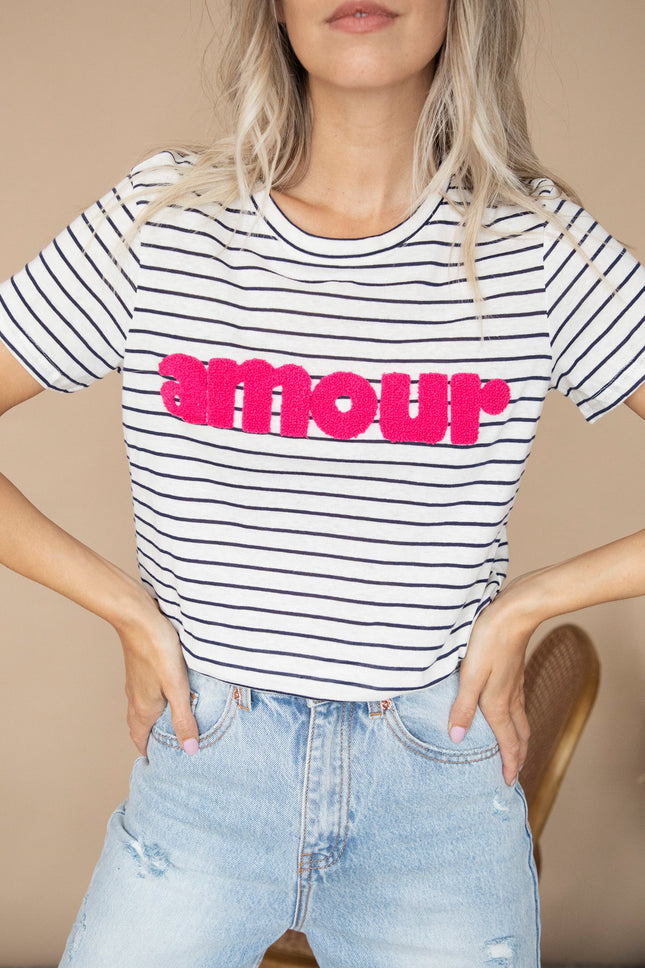 Amour Stripes Navy/Fuchsia - T-Shirt