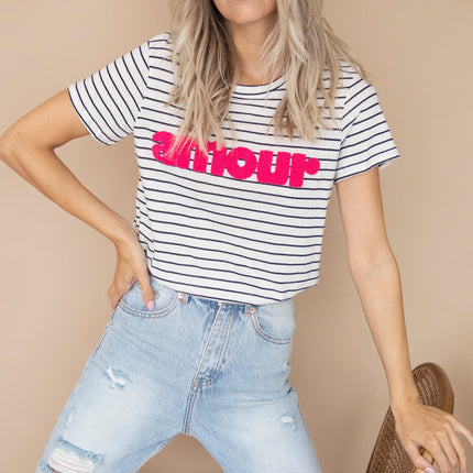Amour Stripes Navy/Fuchsia - T-Shirt