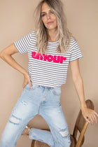 Amour Stripes Navy/Fuchsia - T-Shirt