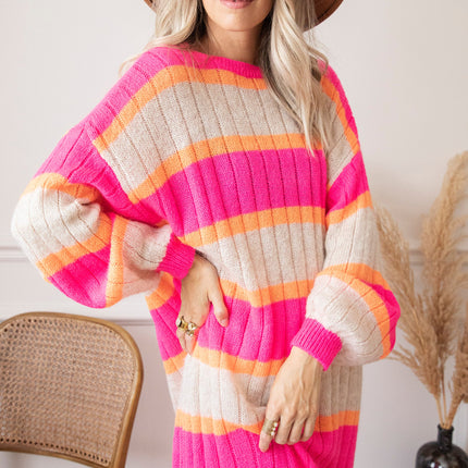 Happy Stripes Fuchsia/Cream - Sweater Dress