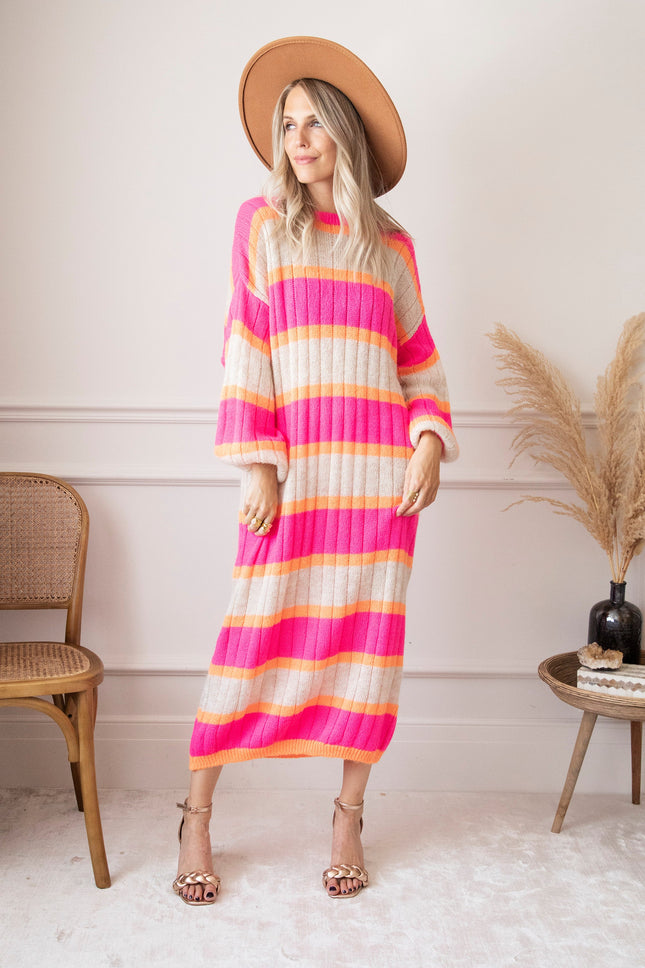 Happy Stripes Fuchsia/Cream - Sweater Dress