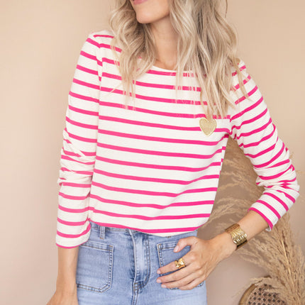 Beating Heart Stripes & Buttons Fuchsia - Longsleeve