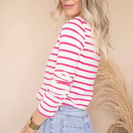 Beating Heart Stripes & Buttons Fuchsia - Longsleeve