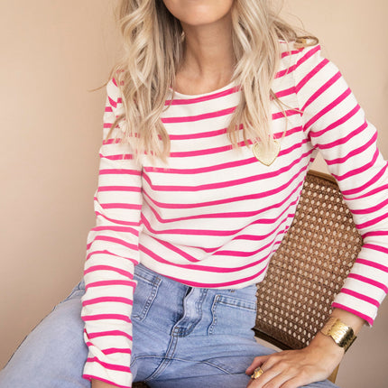 Beating Heart Stripes & Buttons Fuchsia - Longsleeve