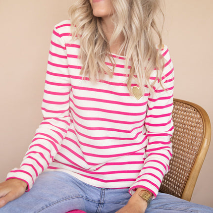 Beating Heart Stripes & Buttons Fuchsia - Longsleeve