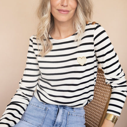 Beating Heart Stripes & Buttons Black - Longsleeve