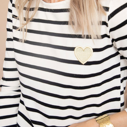 Beating Heart Stripes & Buttons Black - Longsleeve