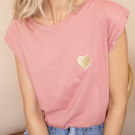 Beating Heart Epaulettes Old Pink - T-Shirt