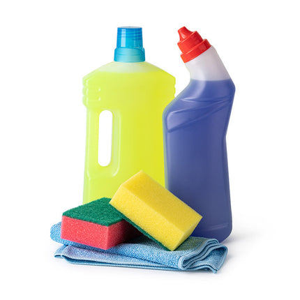 Large Bucket with cleaning bottles